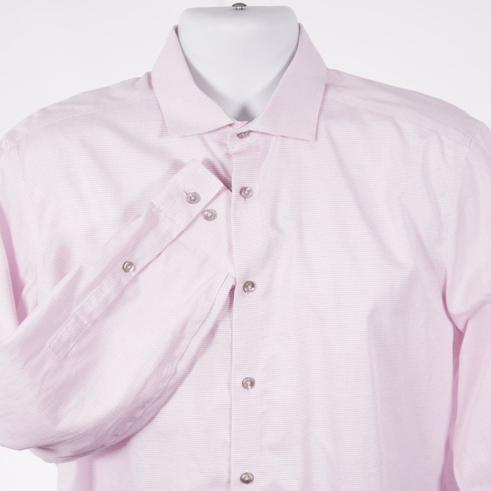 Calvin Klein Men's 2XL Pink White Slim Fit Non Iron Collared Dress Shirt